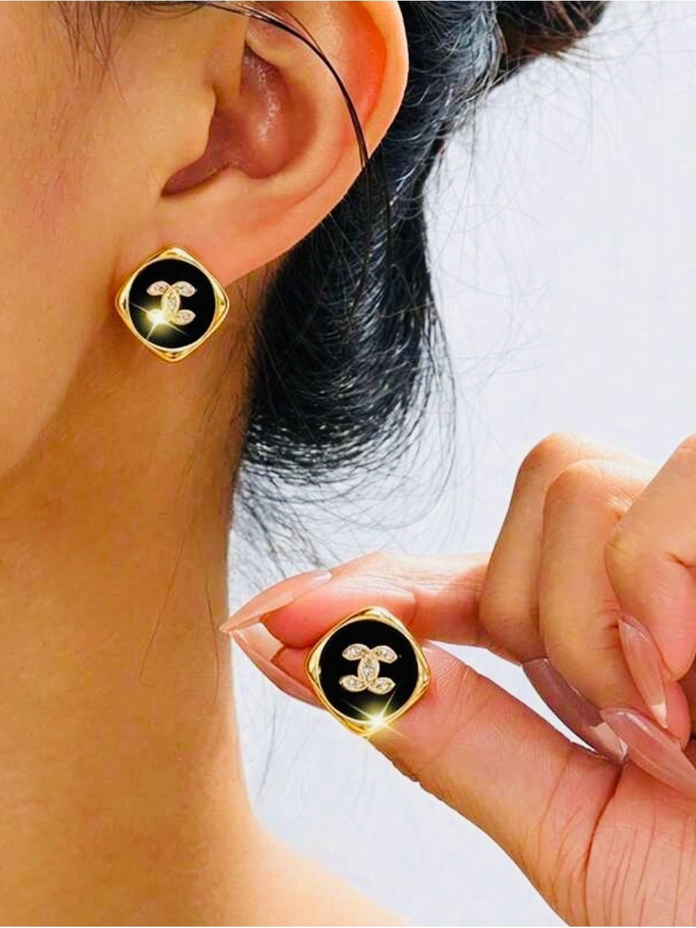Gold and Black  Stud Earrings - Women Jewelry